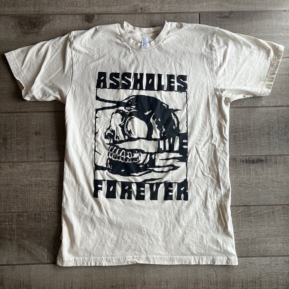 A$$Holes Live Forever Skull Graphic Tee Shirt L Beige American Apparel Punk - Picture 1 of 9